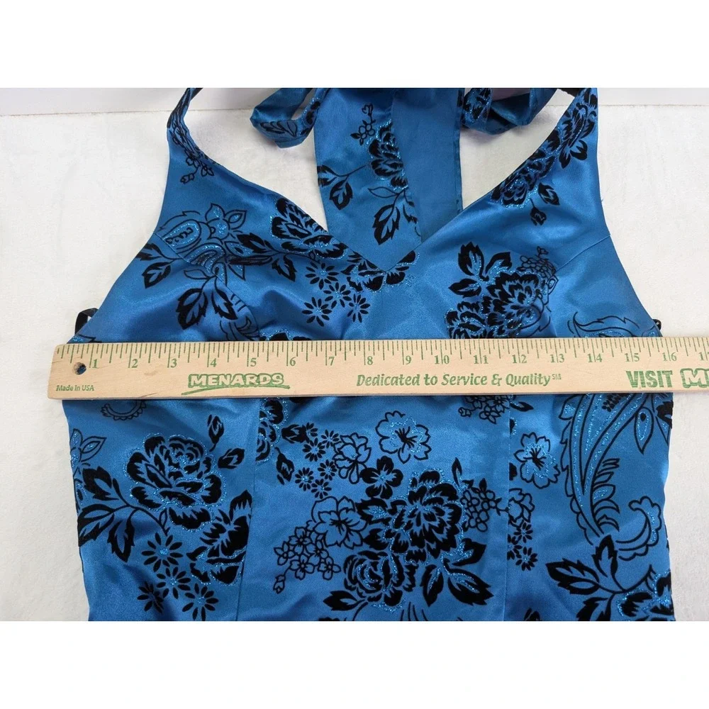 Vintage Y2K Teal Halter Dress Size 7 Tulle Whimsigoth Fairy‎ Grunge Glitter Prom